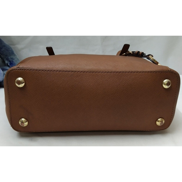 Michael Kors Jet Set Brown Crossgrain Leather Pockets Zipper Tote Shoulder Bag - Picture 7 of 16